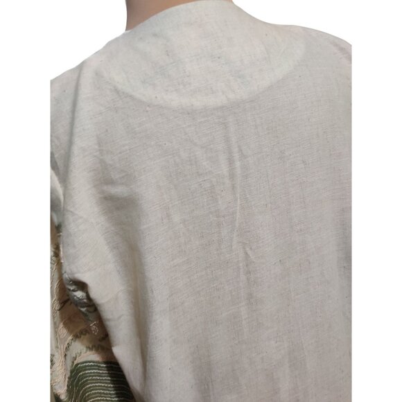 Womens L Jacket Boho Embroidered Fringe Cream Green Open Front Folk Artisan Indi - Picture 9 of 12